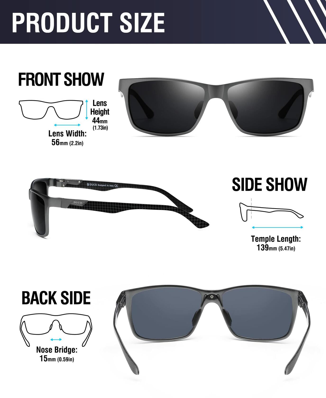 DUCO Men's Carbon Fiber Temple Polarized Sunglasses – Model 8206