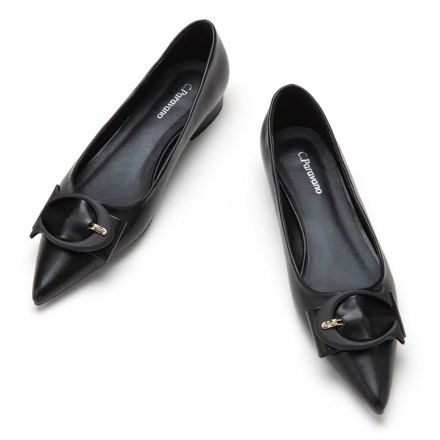C.Paravano Women's Pointed Toe Leather Flats Black Comfy Slip-On Shoes 7.5