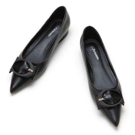 C.Paravano Women's Pointed Toe Leather Flats Black Comfy Slip-On Shoes 7.5