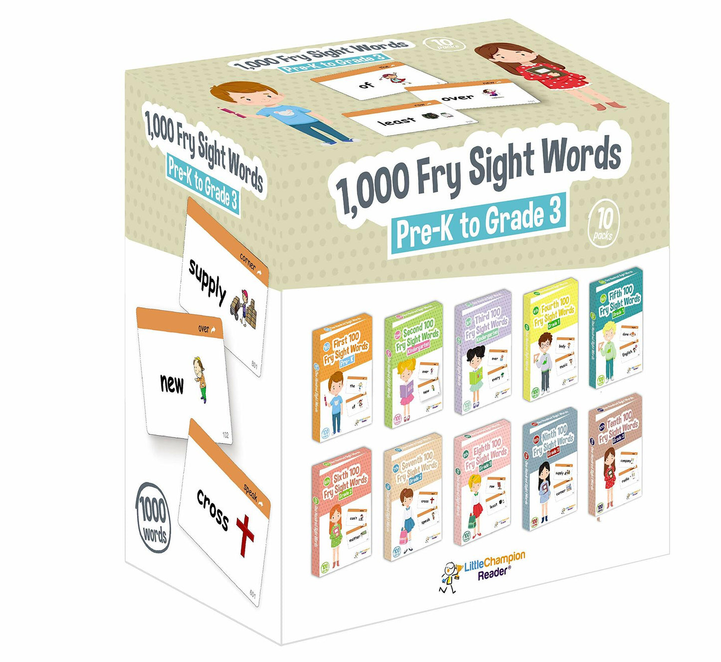 Little Champion 1,000 Sight Word Flashcards PreK-3rd Grade 10-Pack Set