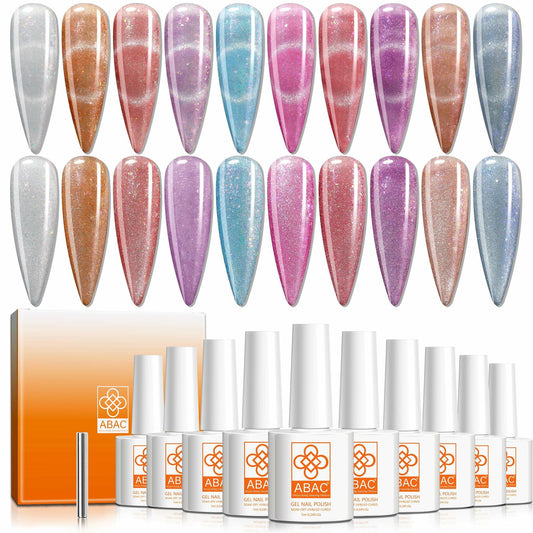 ABAC 10-Color Cat Eye Gel Polish Set w/ Magnet – HEMA-Free, UV Soak-Off