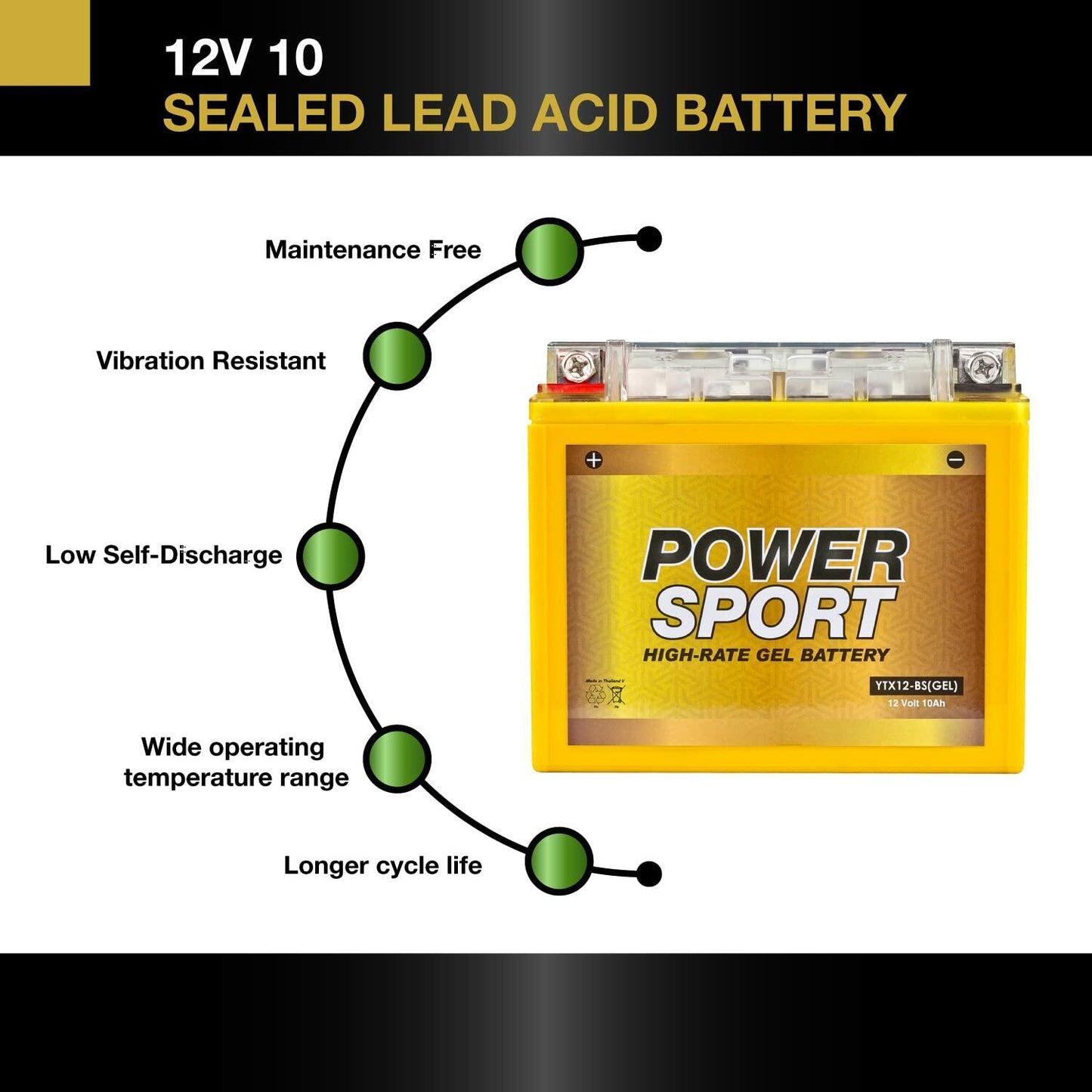 ExpertPower YTX12-BS 12V 10Ah Gel Motorcycle Battery Maintenance-Free