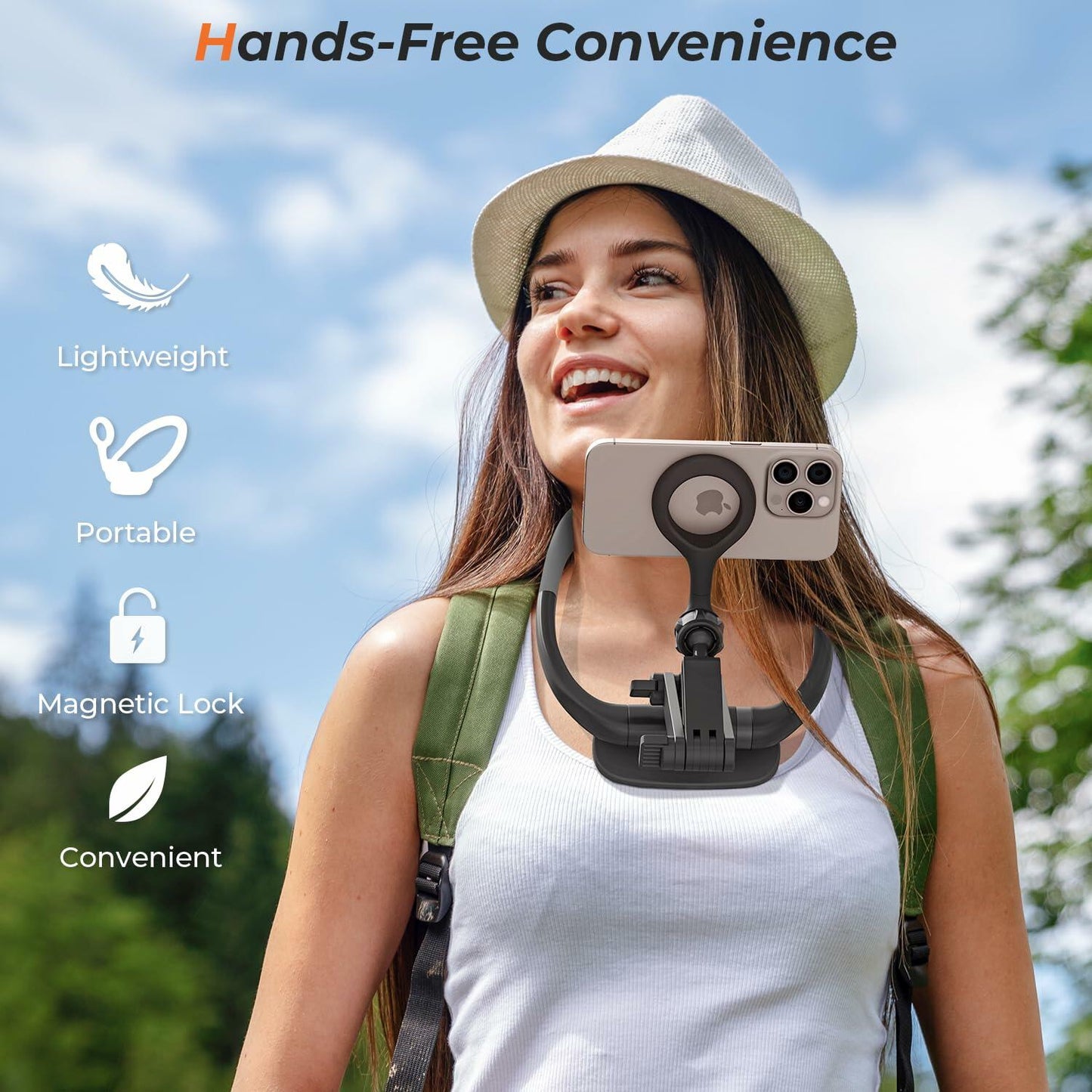 Magnetic Neck Phone Holder iPhone 12-16 Series Grey Adjustable Hands-Free