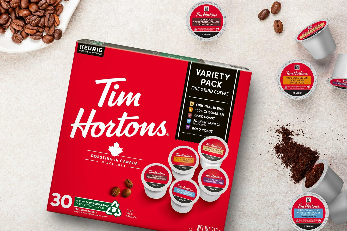 Tim Hortons Variety K-Cup Coffee Pods 30 Count Compatible with Keurig