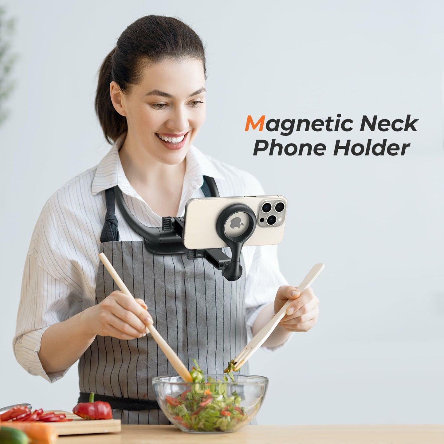 Magnetic Neck Phone Holder iPhone 12-16 Series Grey Adjustable Hands-Free