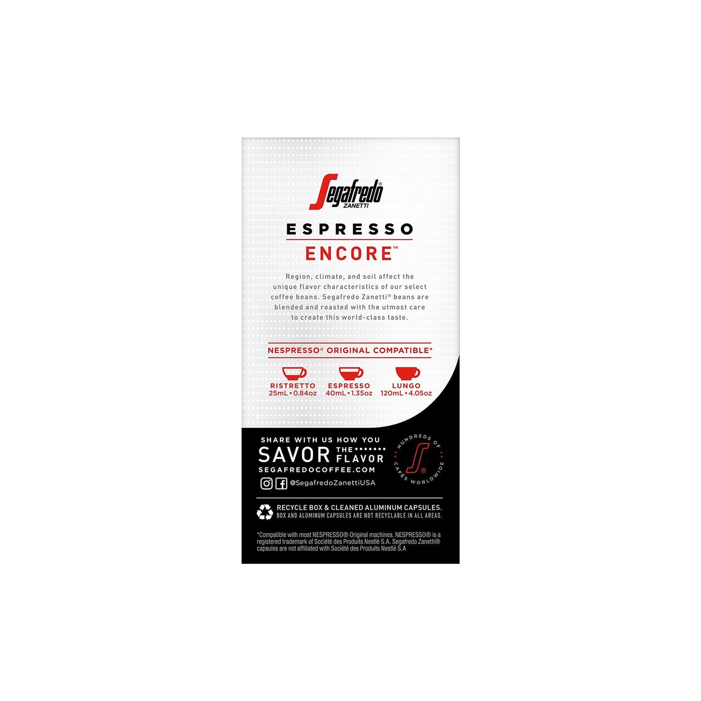 BestBy11/25 Segafredo Encore Espresso 10ct Nespresso Capsules Intensity 10