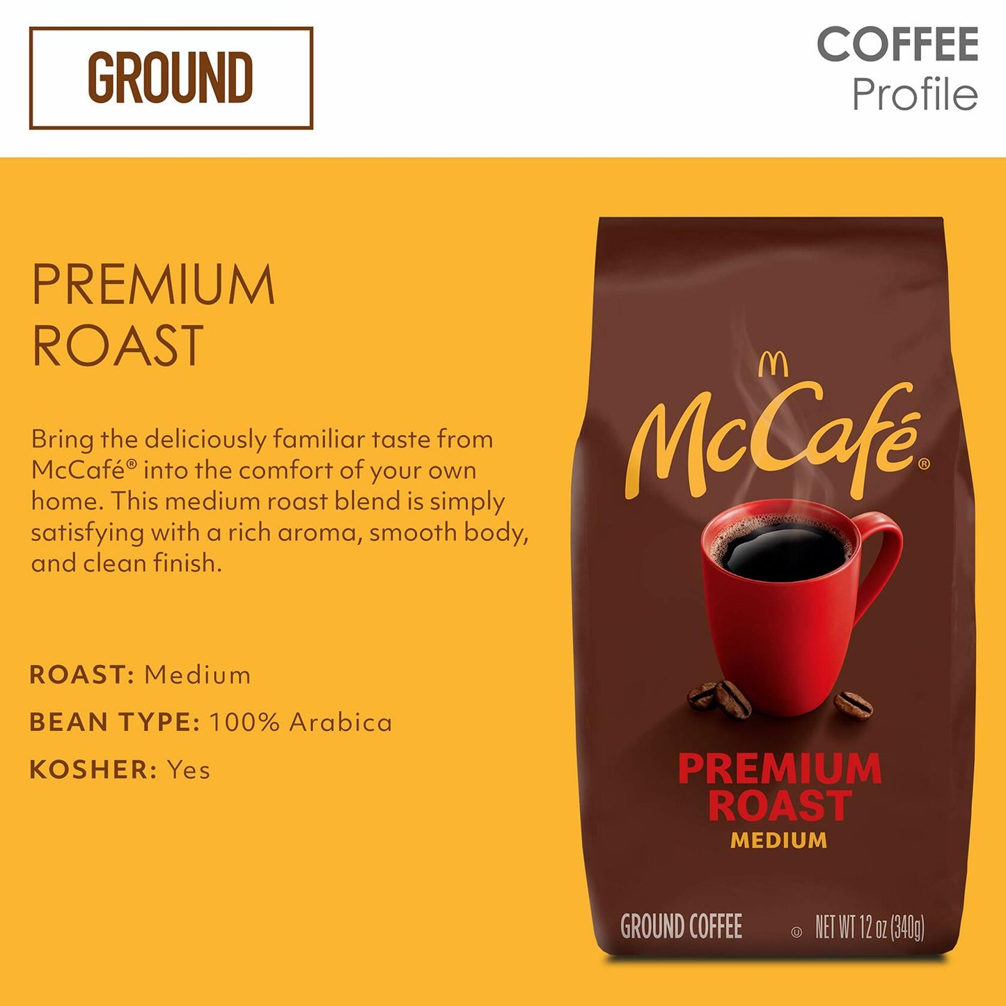 McCafé Premium Medium Roast Ground Coffee, 12 oz Bag, Fresh & Rich Flavor