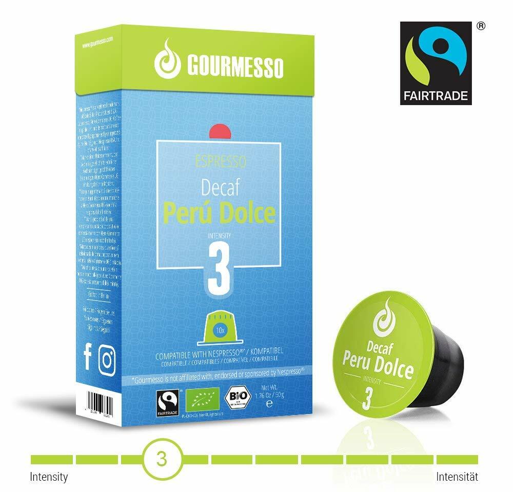 BestBy12/24 Gourmesso Decaf Perù Dolce 10 Nespresso Pods – Organic, Fairtrade