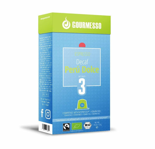 BestBy12/24 Gourmesso Decaf Perù Dolce 10 Nespresso Pods – Organic, Fairtrade