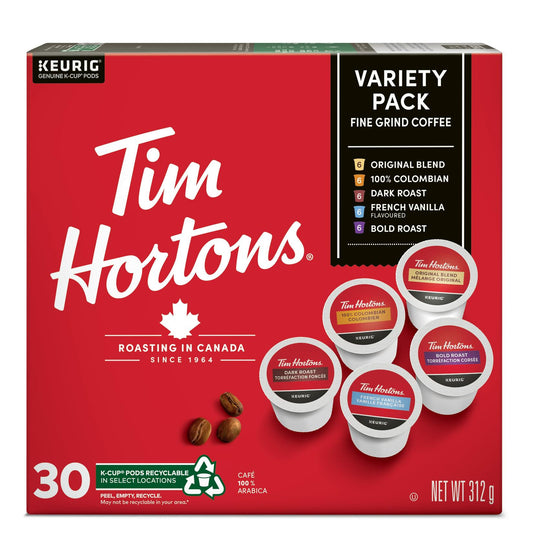 Tim Hortons Variety K-Cup Coffee Pods 30 Count Compatible with Keurig