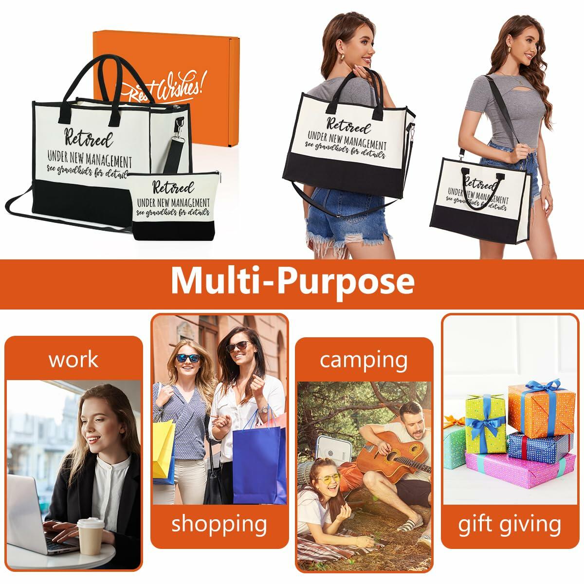 Retirement Gifts Canvas Tote & Makeup Bag Set for Women - 2 Pcs New