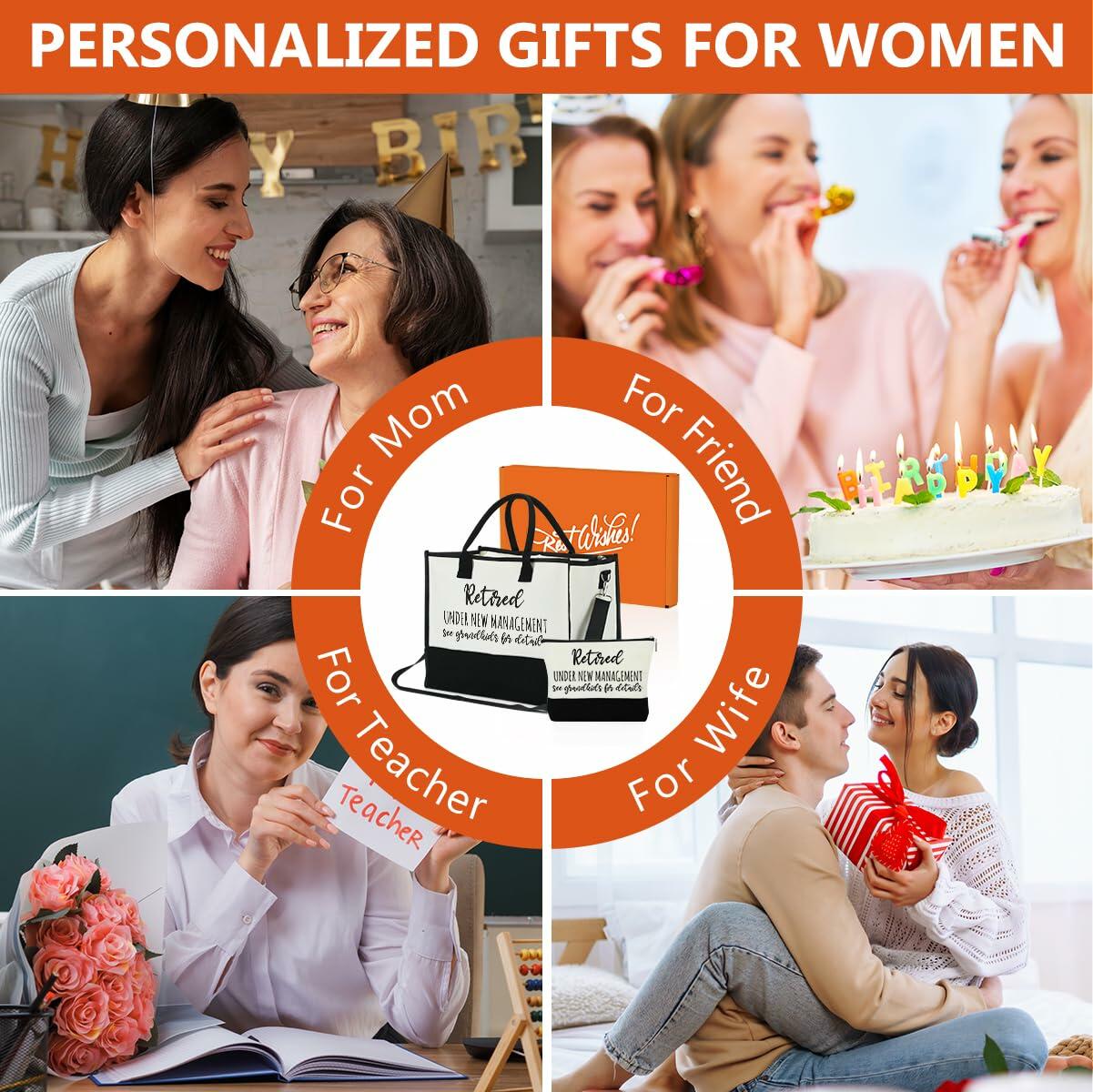 Retirement Gifts Canvas Tote & Makeup Bag Set for Women - 2 Pcs New