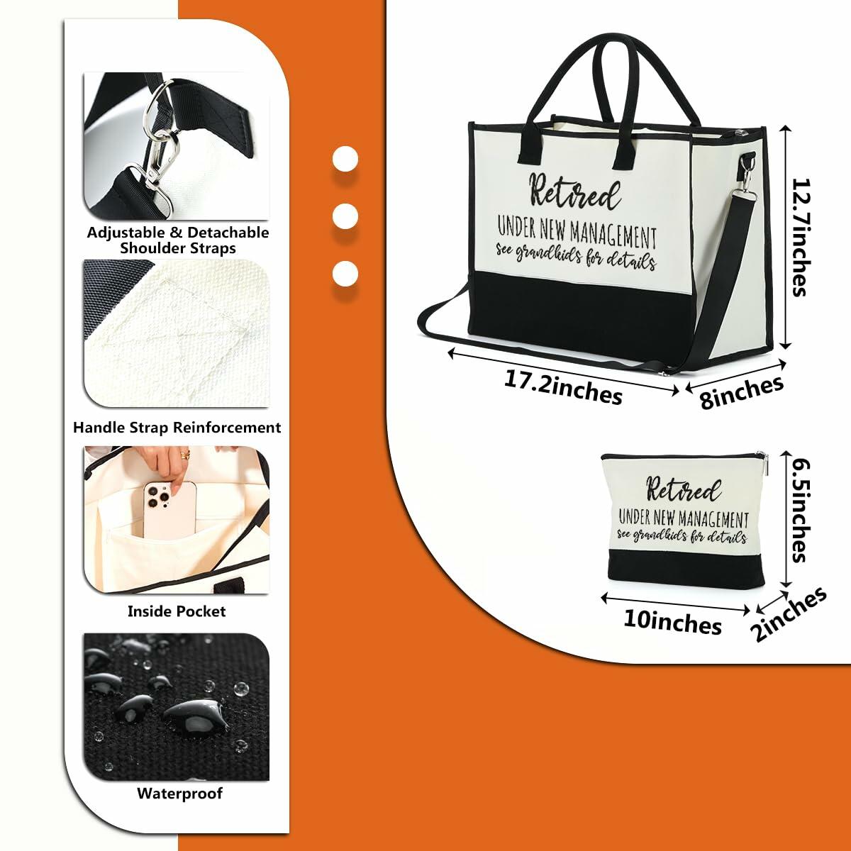 Retirement Gifts Canvas Tote & Makeup Bag Set for Women - 2 Pcs New