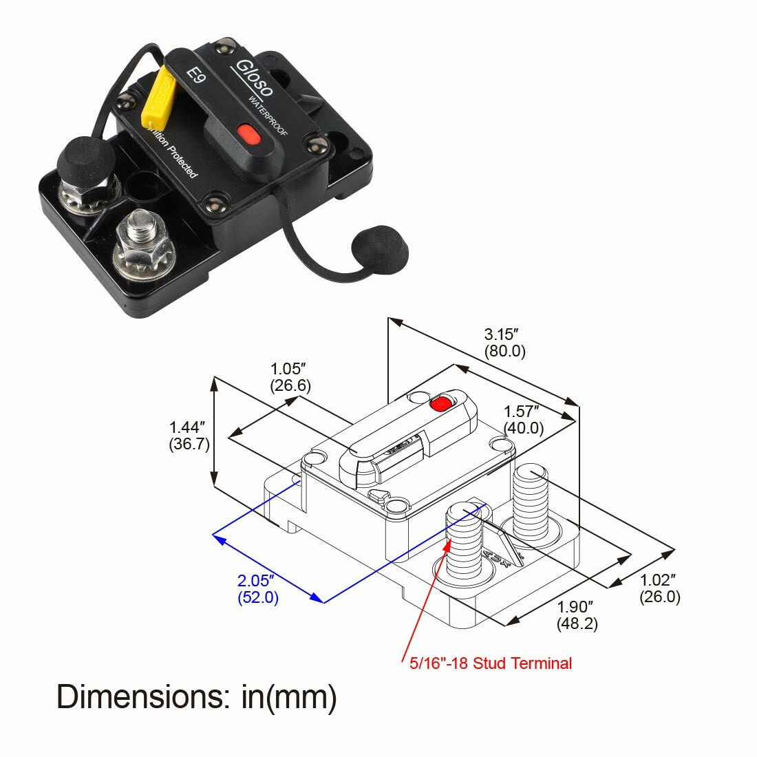 GLOSO 60A E9T Single Pole Thermal Circuit Breaker Manual Reset Automotive