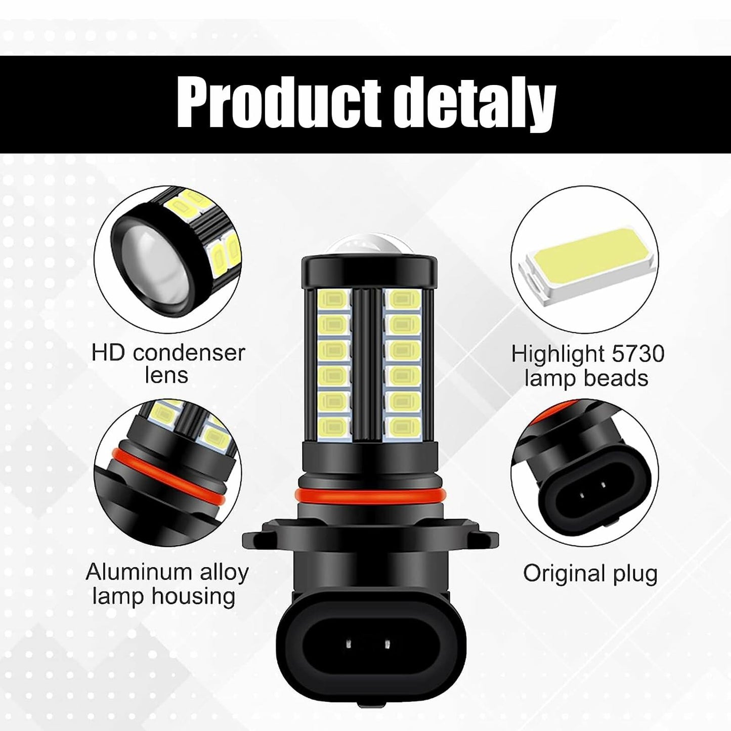 GKmow 2-Pack 9006 LED Fog Light Bulbs 6500K White 2800 Lumens Super Bright