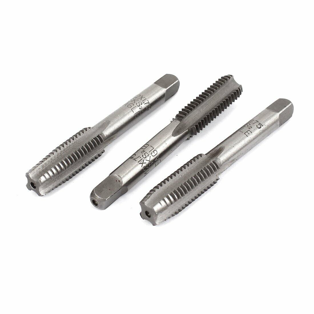 uxcell 3 Pcs M12x1.75mm Metric Hand Taps 12mm 4 Flutes Straight Screw Thread