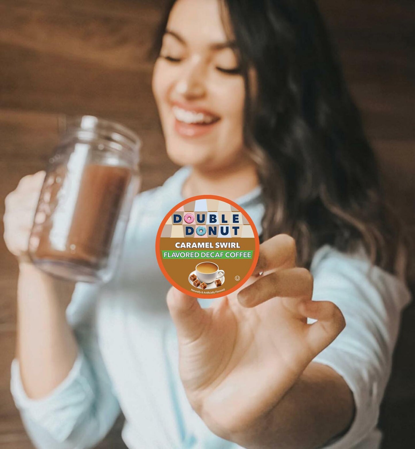Double Donut Caramel Swirl Decaf Coffee Pods Medium Roast 24ct for Keurig