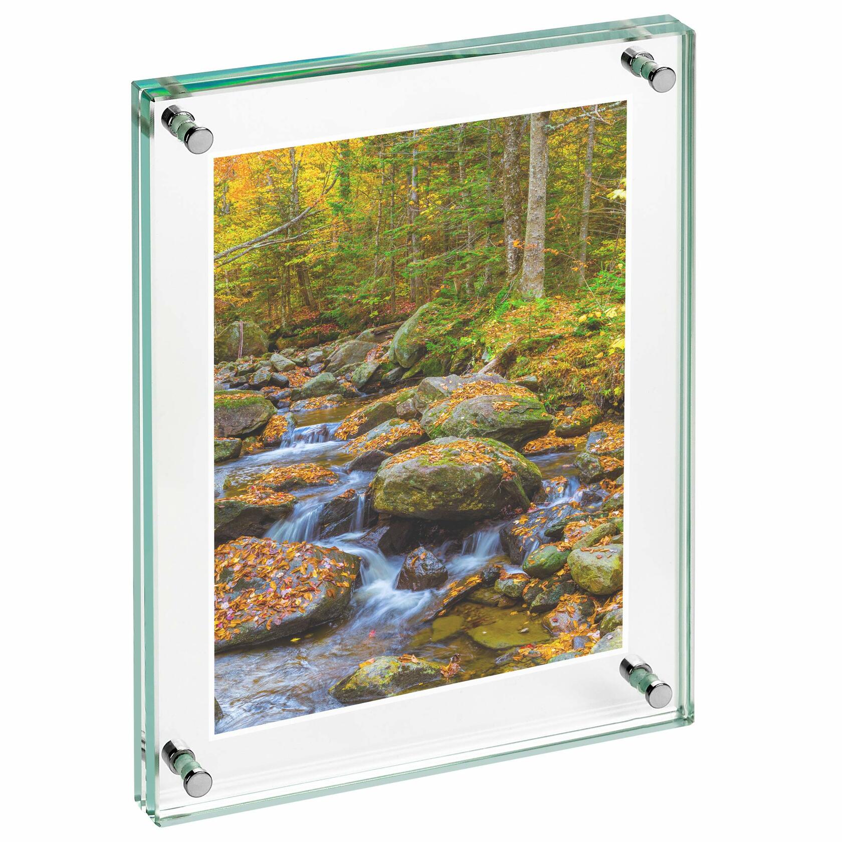 Clear Tempered Glass Floating Frame 5x7in Double Sided Photo Block 2 Pack