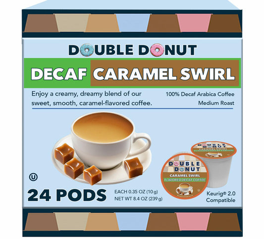 Double Donut Caramel Swirl Decaf Coffee Pods Medium Roast 24ct for Keurig