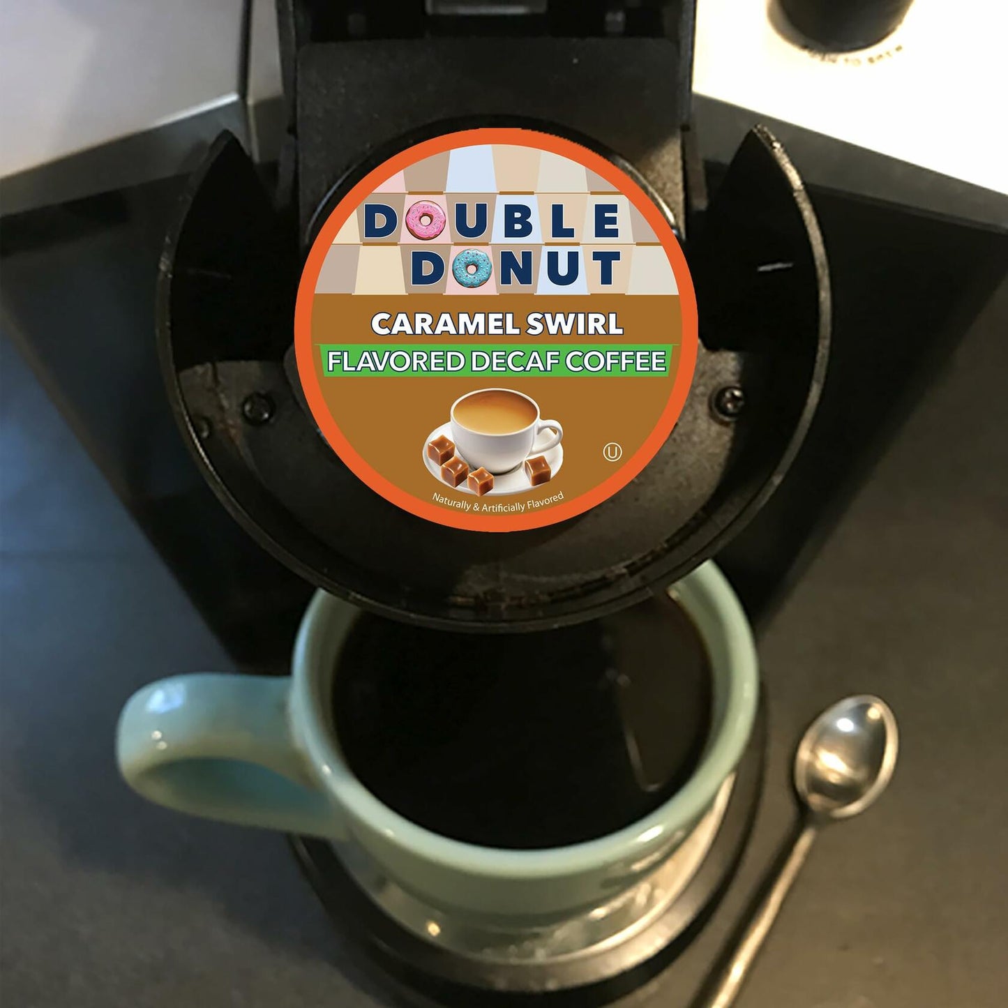 Double Donut Caramel Swirl Decaf Coffee Pods Medium Roast 24ct for Keurig