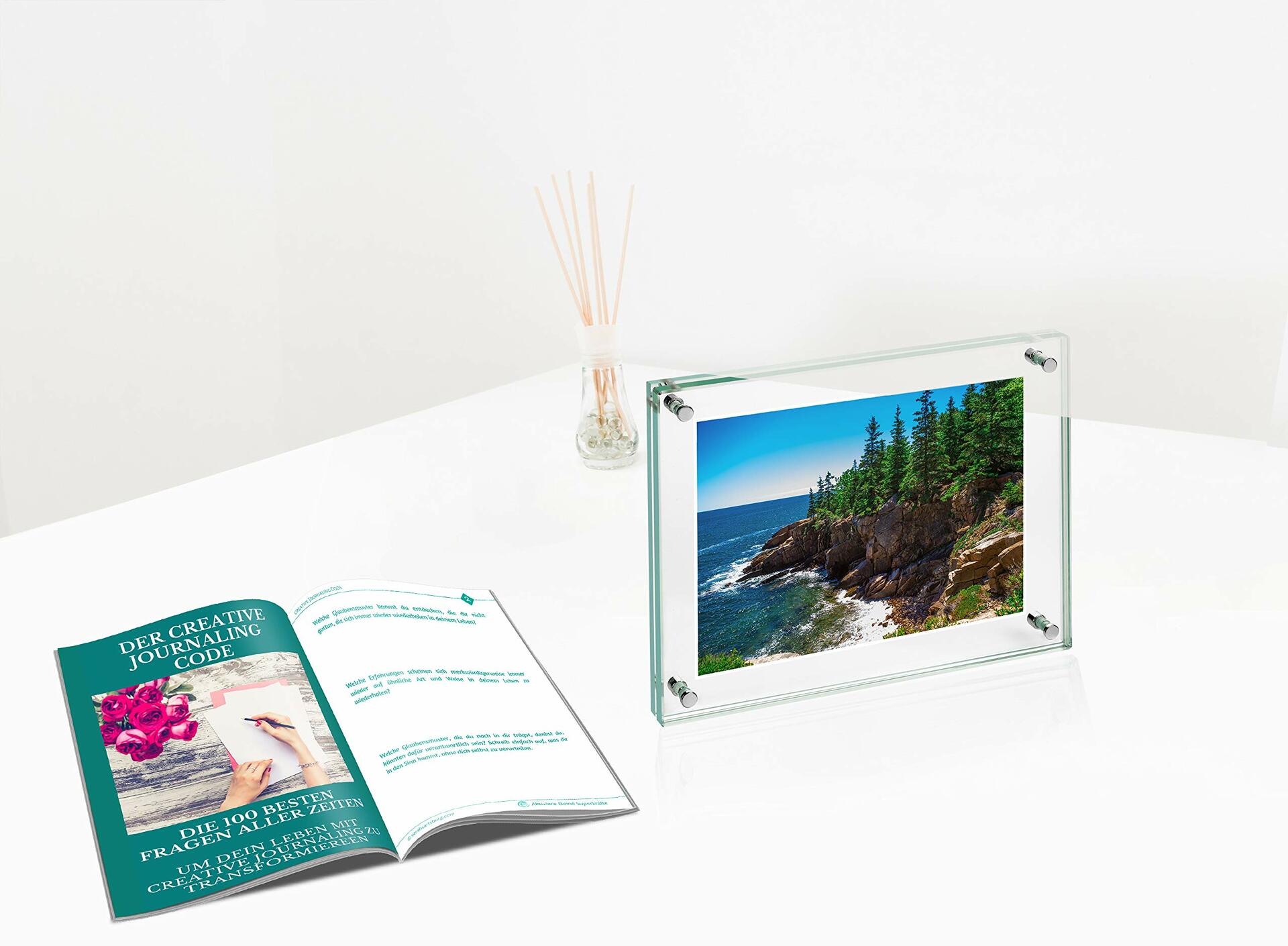 Clear Tempered Glass Floating Frame 5x7in Double Sided Photo Block 2 Pack