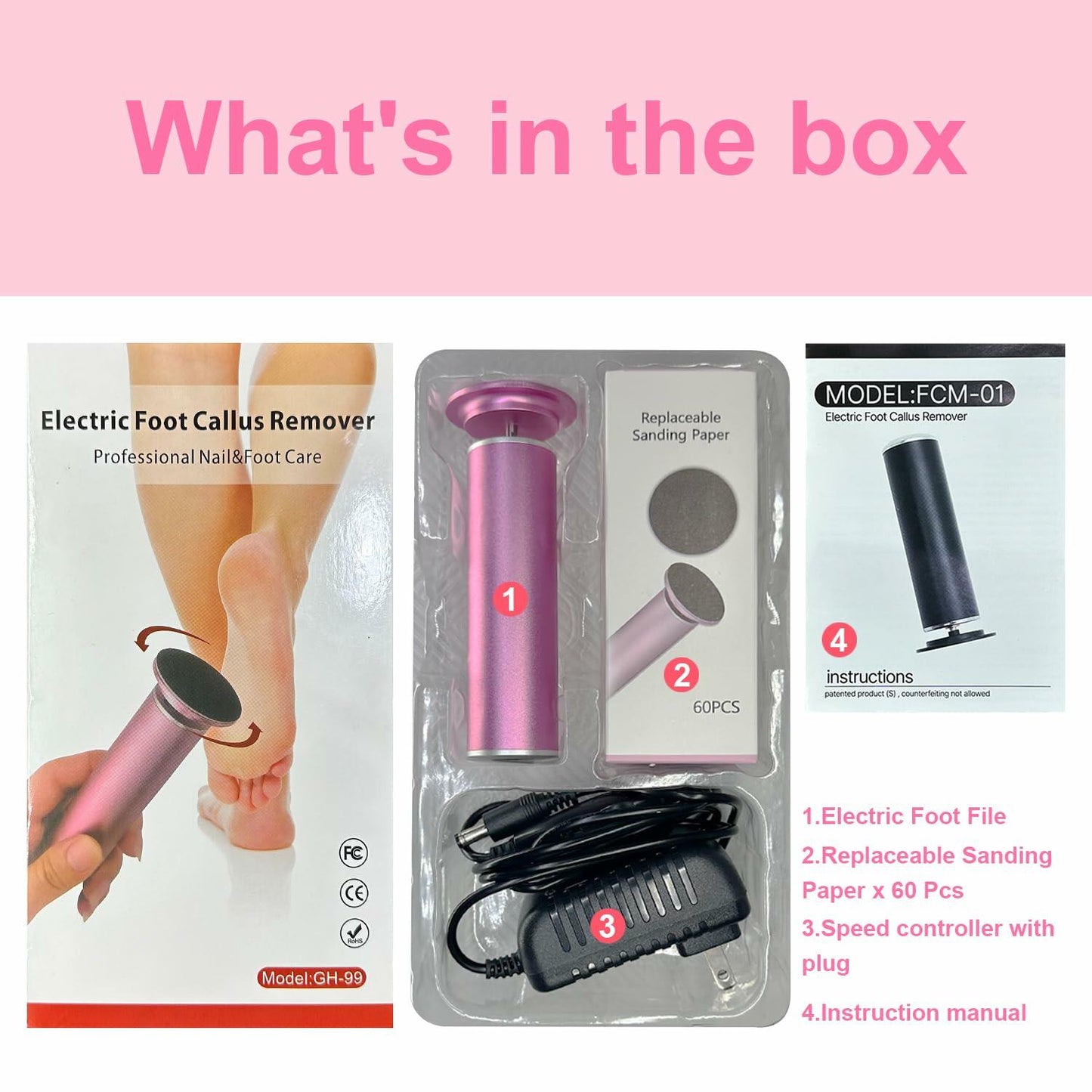 [Like_new] HayZBao Electric Foot File Callus Remover Matte Purple with 60 Sandpaper Discs