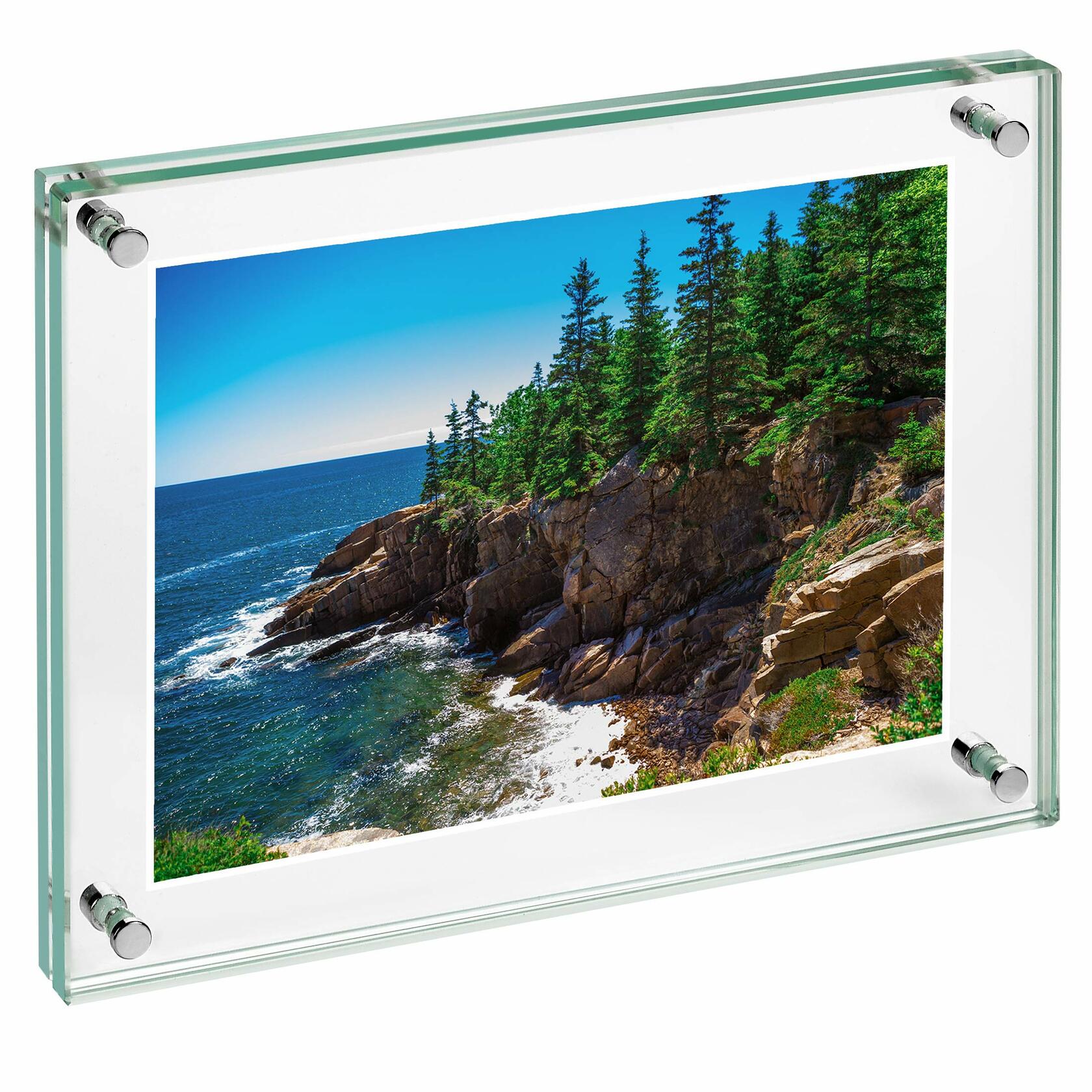 Clear Tempered Glass Floating Frame 5x7in Double Sided Photo Block 2 Pack