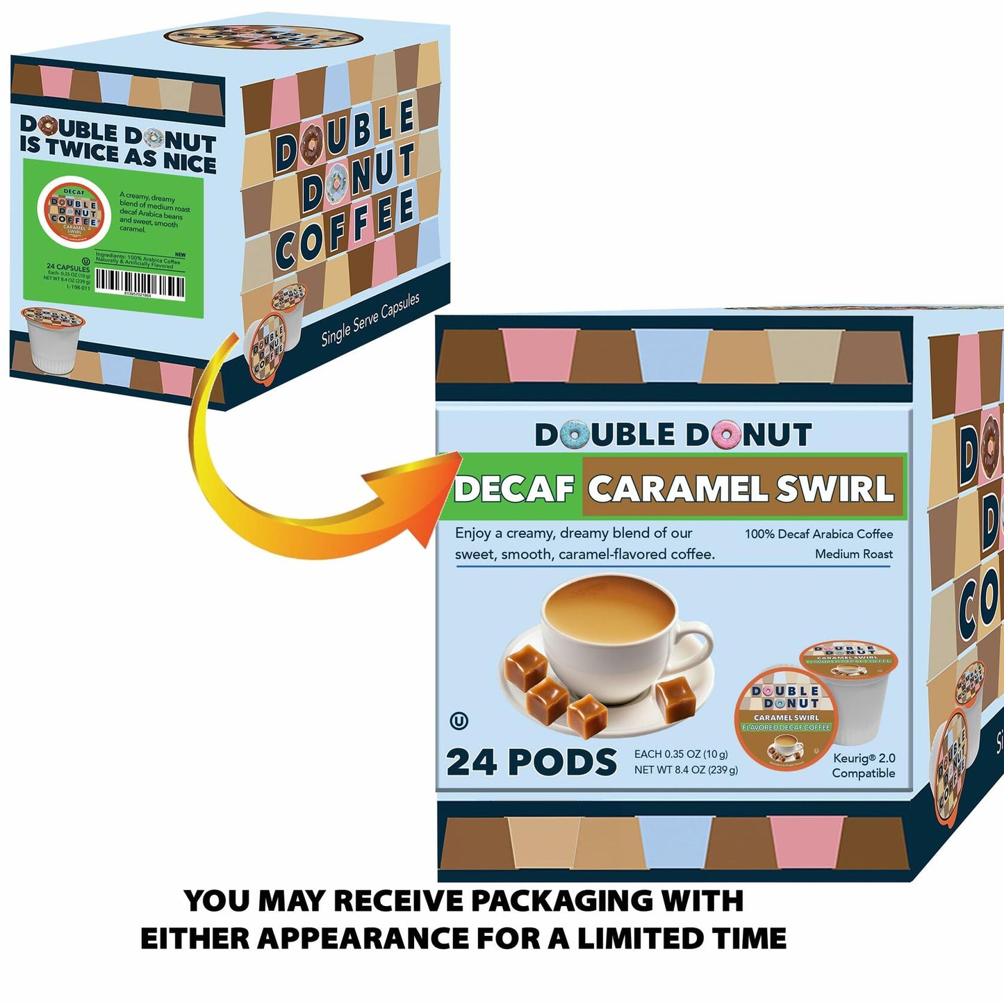 Double Donut Caramel Swirl Decaf Coffee Pods Medium Roast 24ct for Keurig