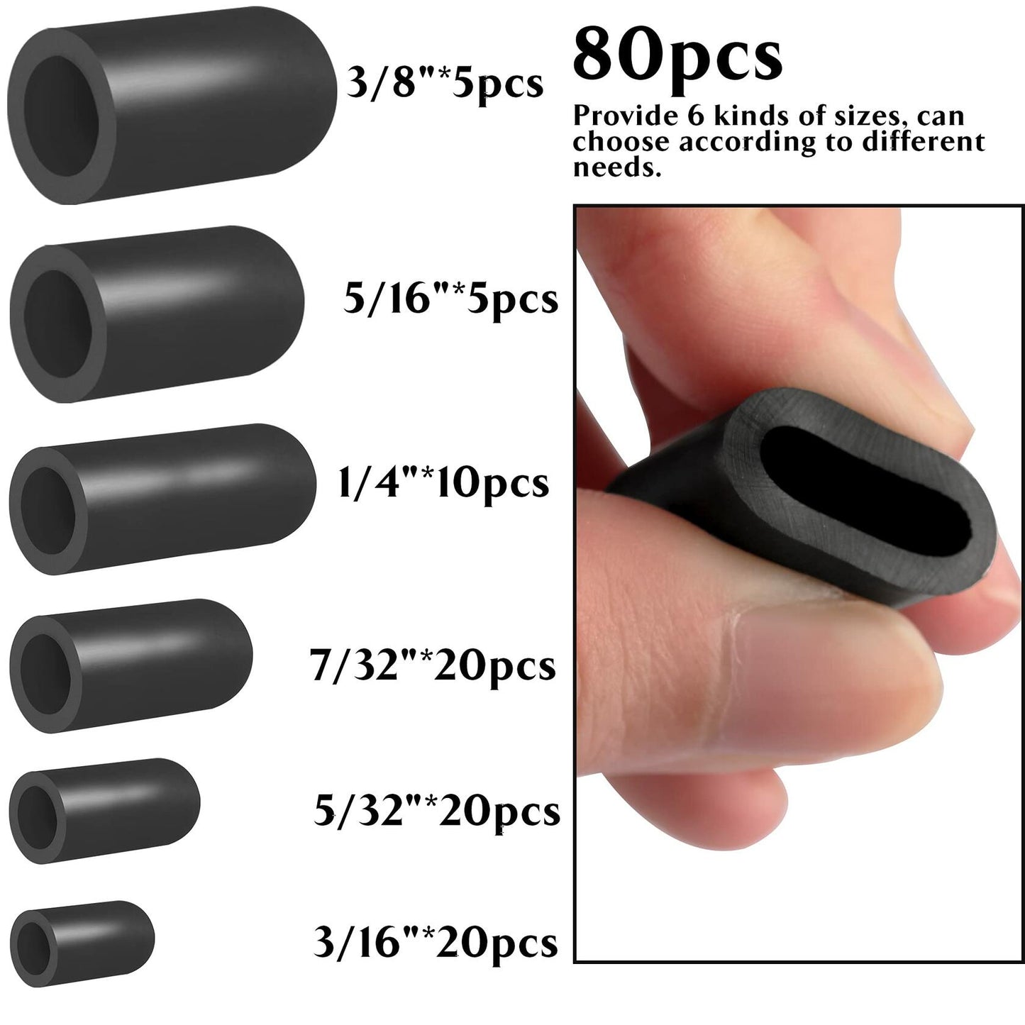 Topomatic 80PCS Vacuum Hose Caps Set, 6 Sizes Black Rubber Automotive Caps