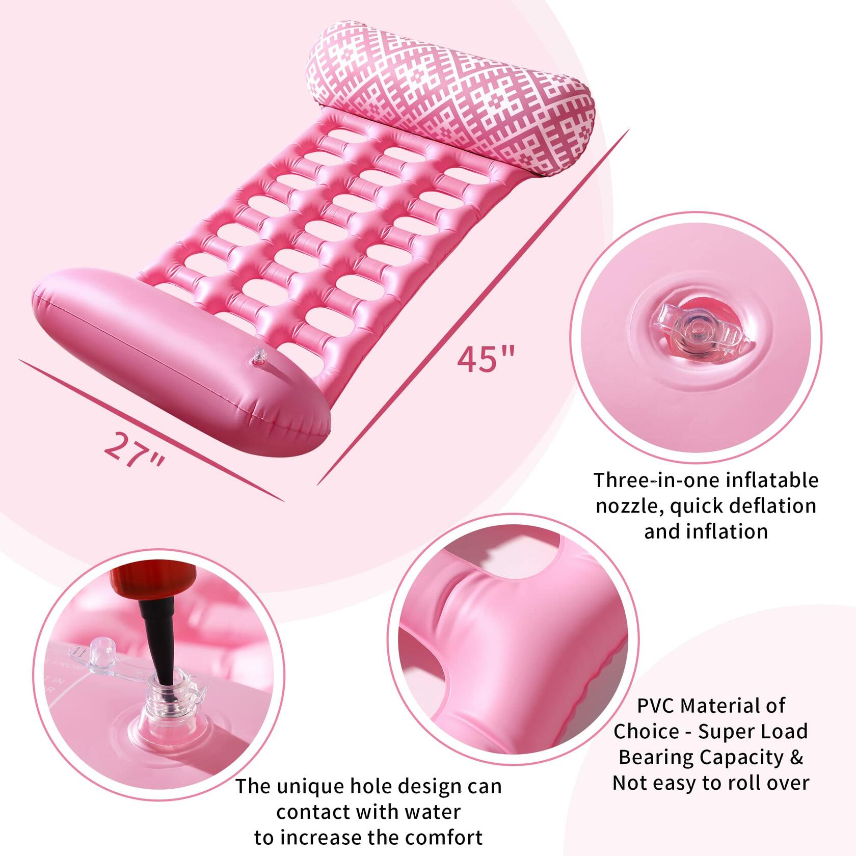 2 Pack Adult 4-in-1 Pool Floats, Inflatable Multi-Purpose Pool Floaties