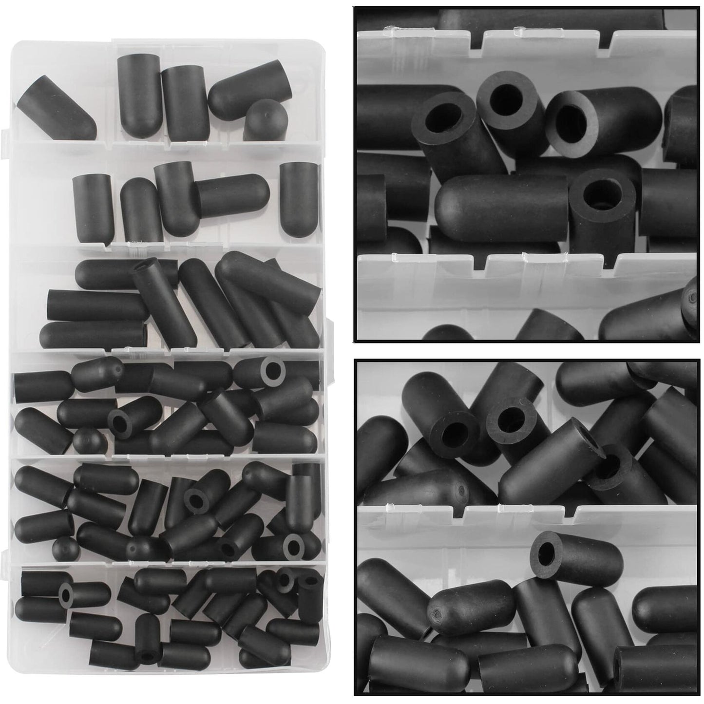 Topomatic 80PCS Vacuum Hose Caps Set, 6 Sizes Black Rubber Automotive Caps