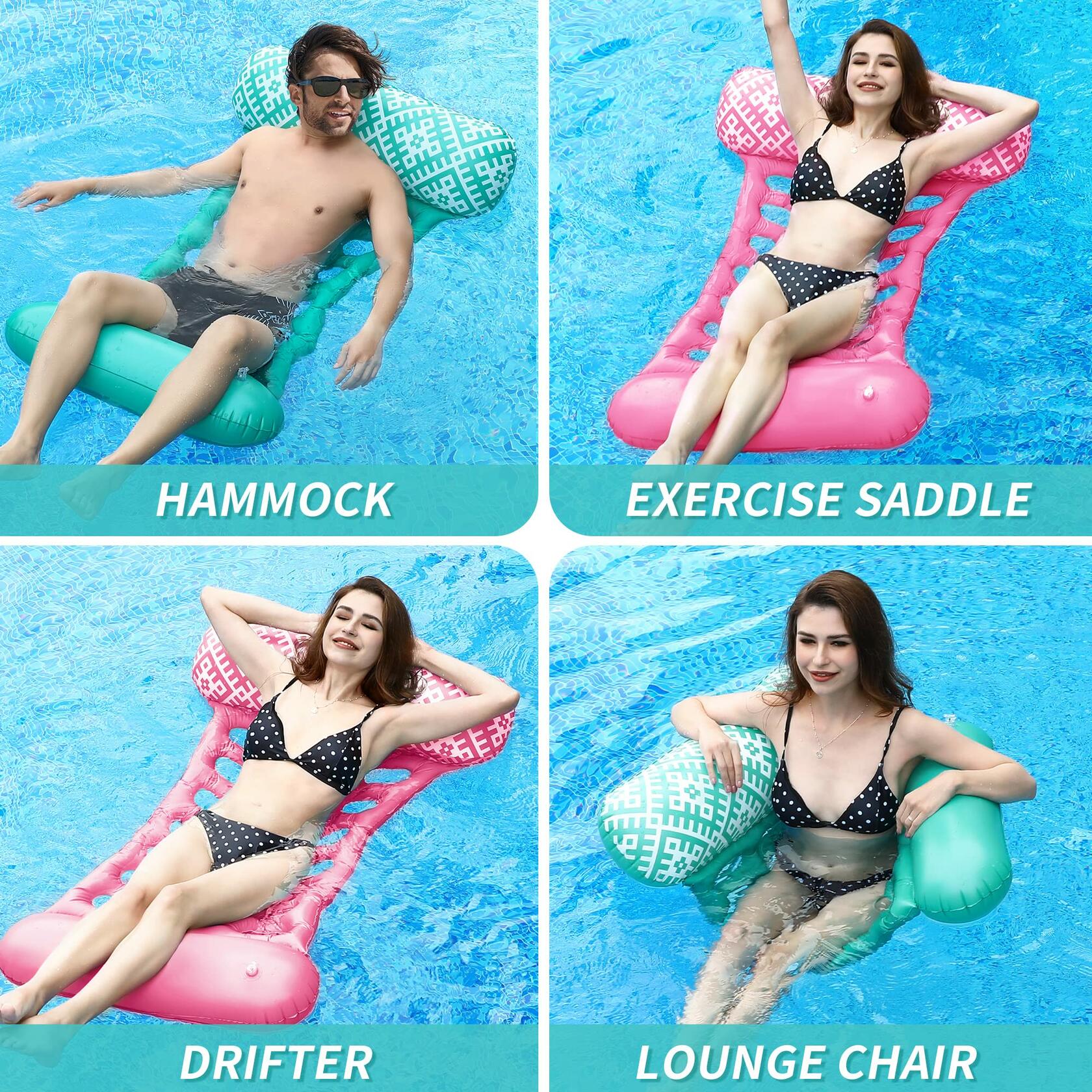 2 Pack Adult 4-in-1 Pool Floats, Inflatable Multi-Purpose Pool Floaties