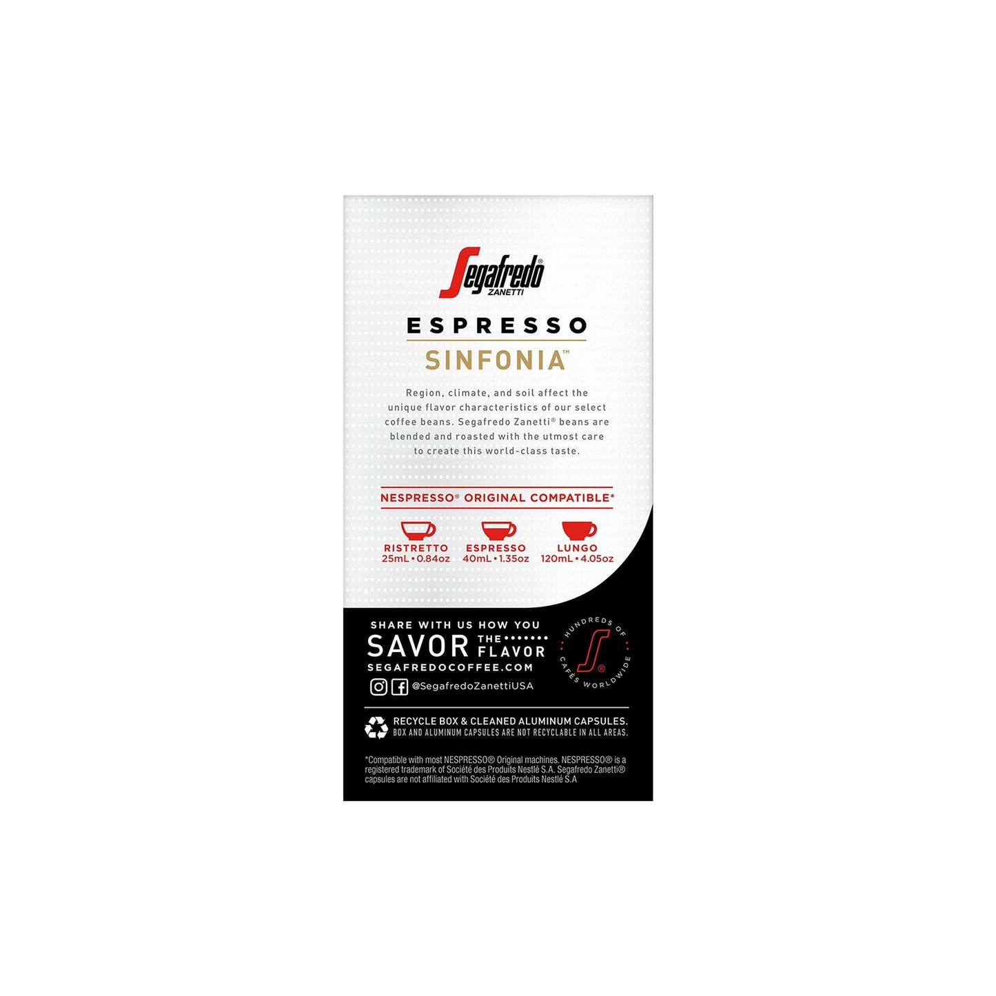 BestBy11/25 Segafredo Zanetti Sinfonia Espresso Capsules 10ct Medium Roast