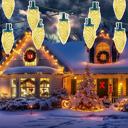 C9 LED Christmas Lights Outdoor 50 LED 32FT Warm White Plug-in Strand