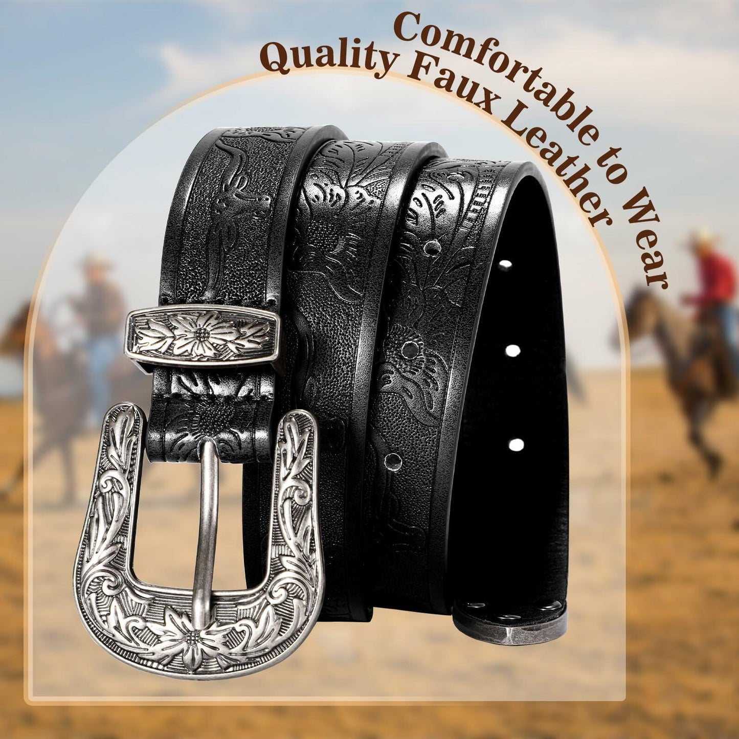 SANSTHS Western Women's Cowboy Belt Black XXL Stylish Leather Belt for Jeans