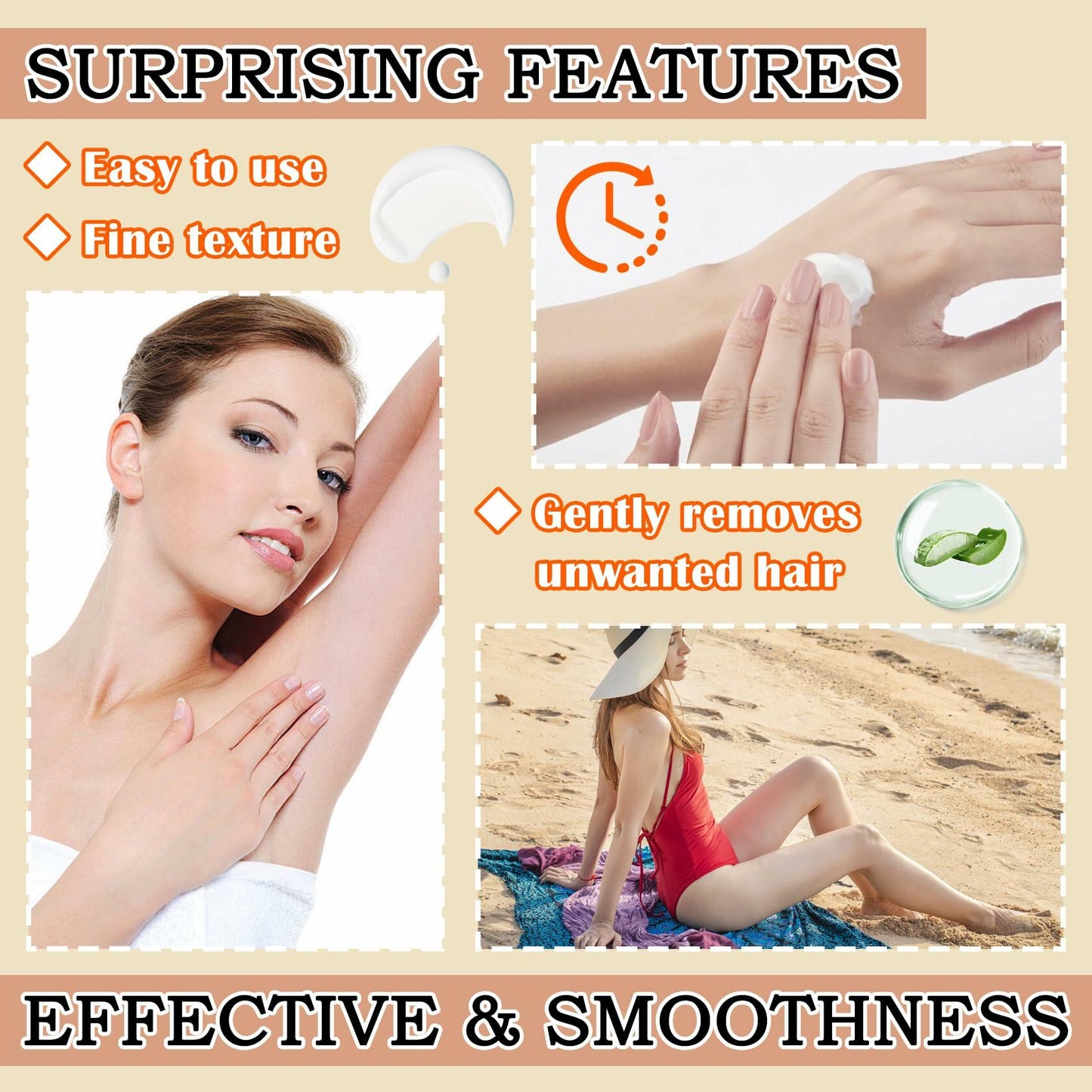 Moisturizing Long-Lasting Flawless Hair Removal Cream for Body & Face 2oz