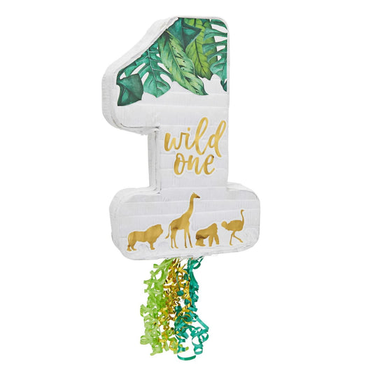 BLUE PANDA Pull String Pinata Number 1 Jungle Theme 16.5x11.6x3in