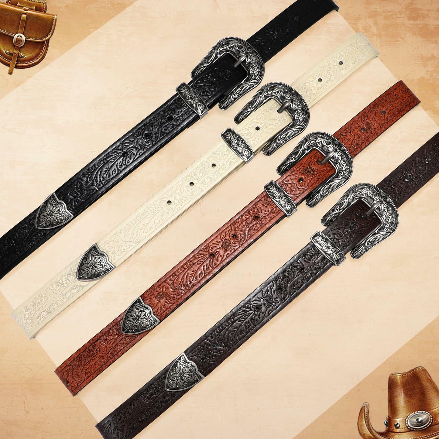 SANSTHS Western Women's Cowboy Belt Black XXL Stylish Leather Belt for Jeans