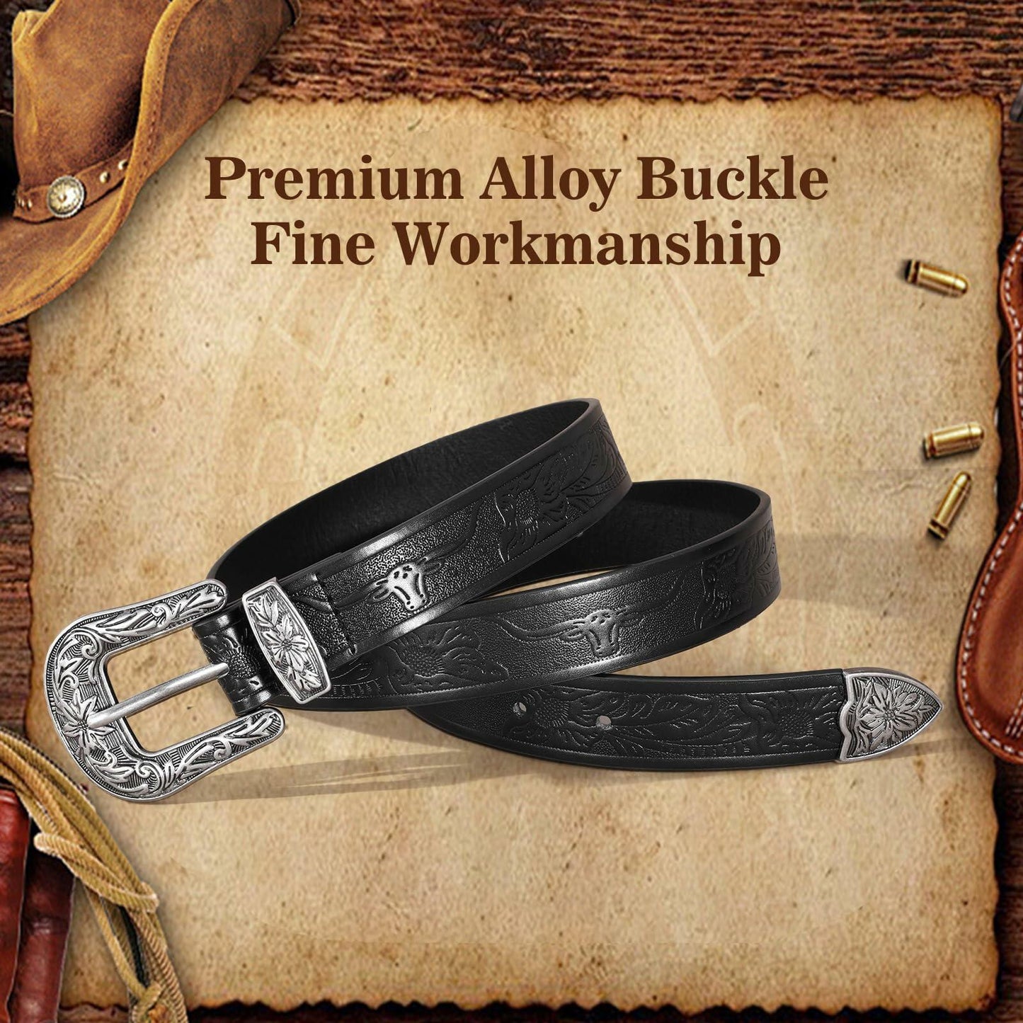 SANSTHS Western Women's Cowboy Belt Black XXL Stylish Leather Belt for Jeans