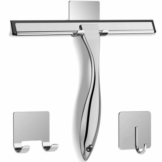 Stainless Steel Shower Squeegee 10" Silver with 2 Adhesive Hooks