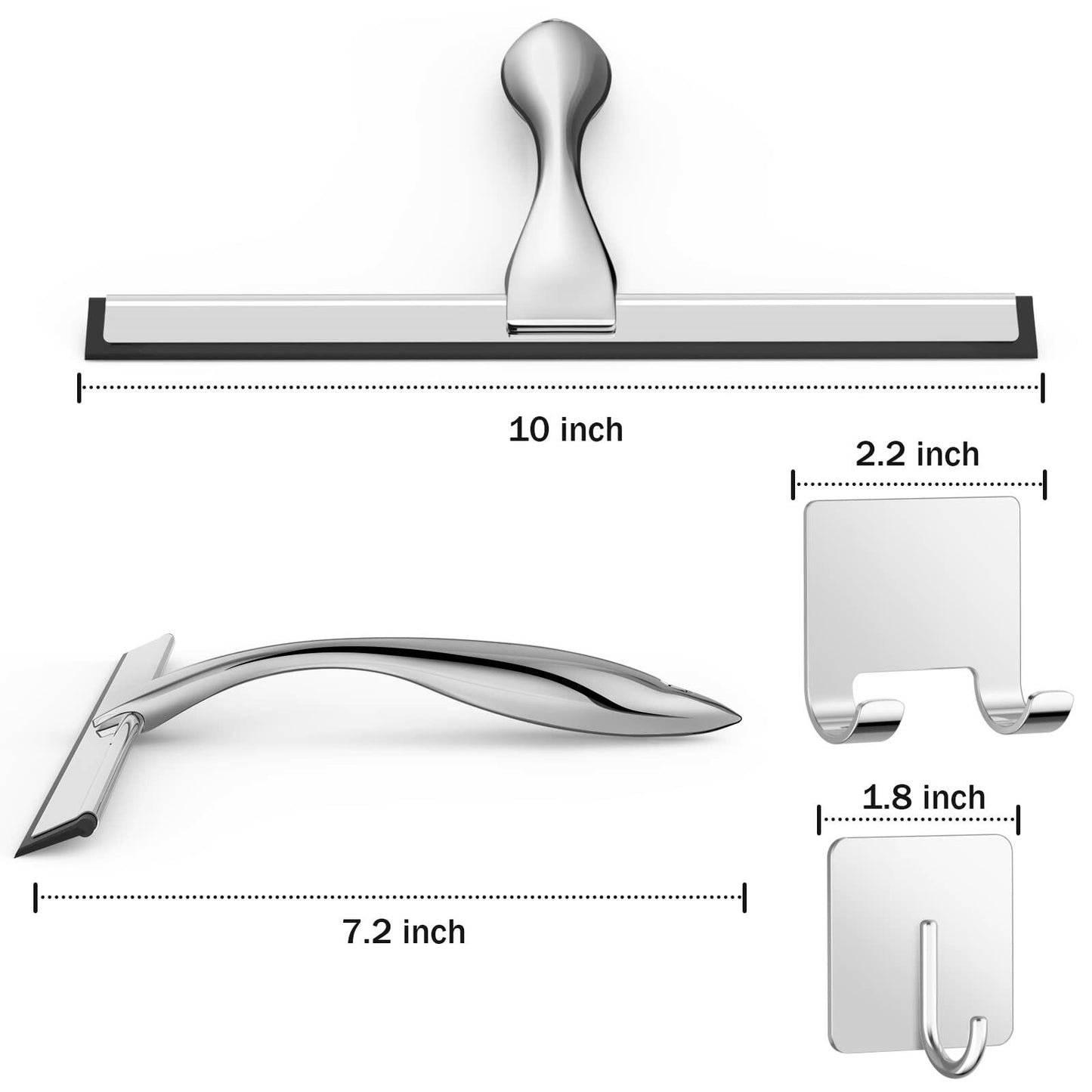Stainless Steel Shower Squeegee 10" Silver with 2 Adhesive Hooks