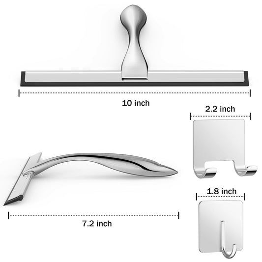 Stainless Steel Shower Squeegee 10" Silver with 2 Adhesive Hooks
