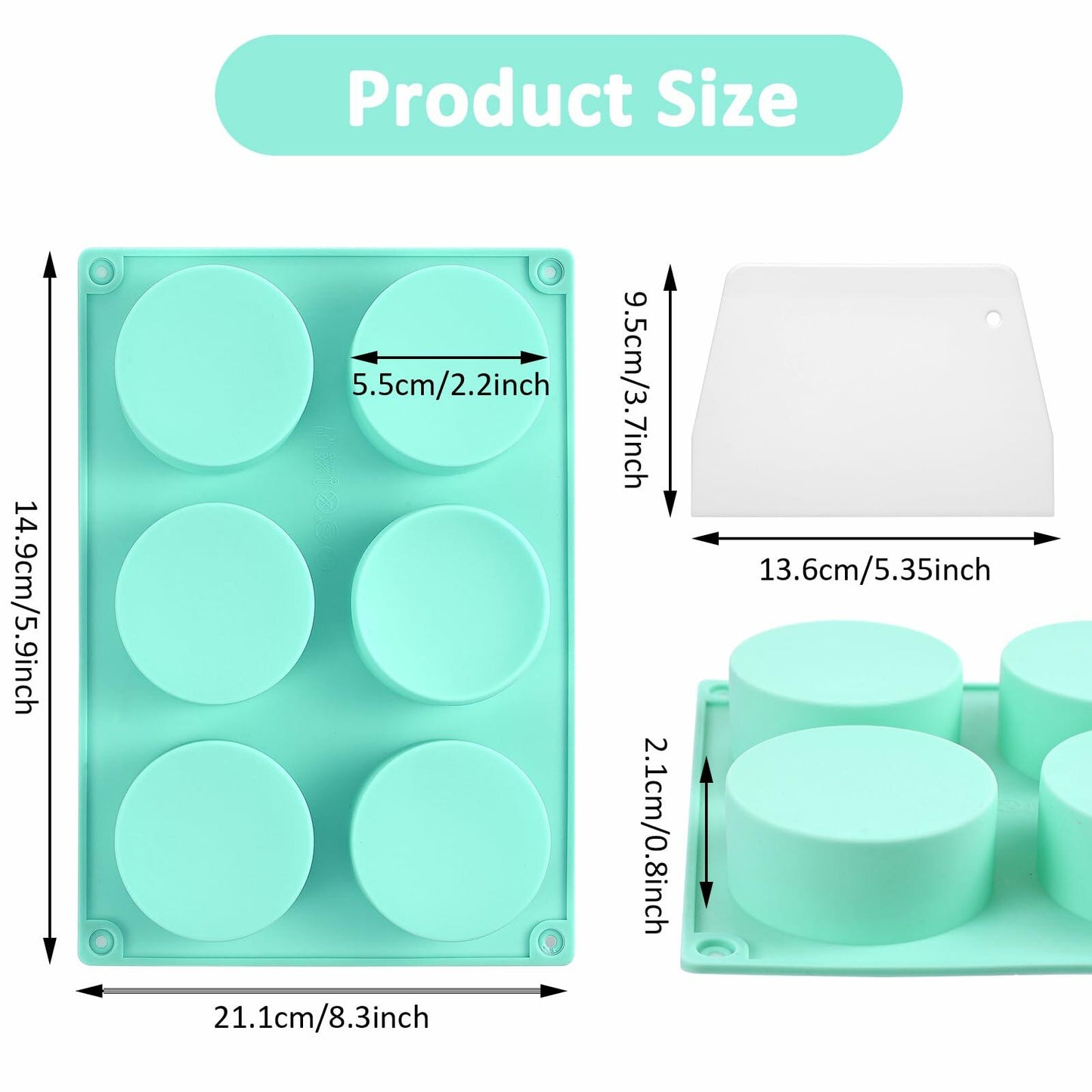 3 Pc Silicone Chocolate Cookie Molds Set Round 6 Cavities with Scraper