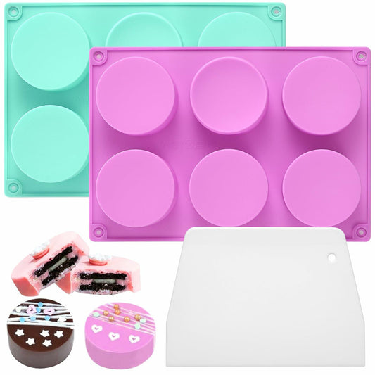 3 Pc Silicone Chocolate Cookie Molds Set Round 6 Cavities with Scraper