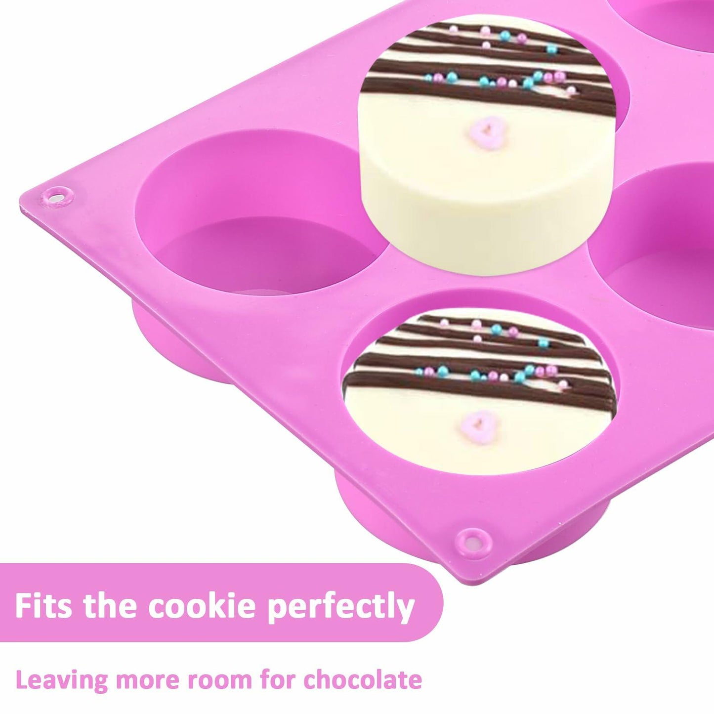 3 Pc Silicone Chocolate Cookie Molds Set Round 6 Cavities with Scraper