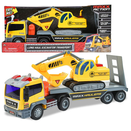Maxx Action 17" Yellow Excavator Toy Playset with Lights - Realistic Fun