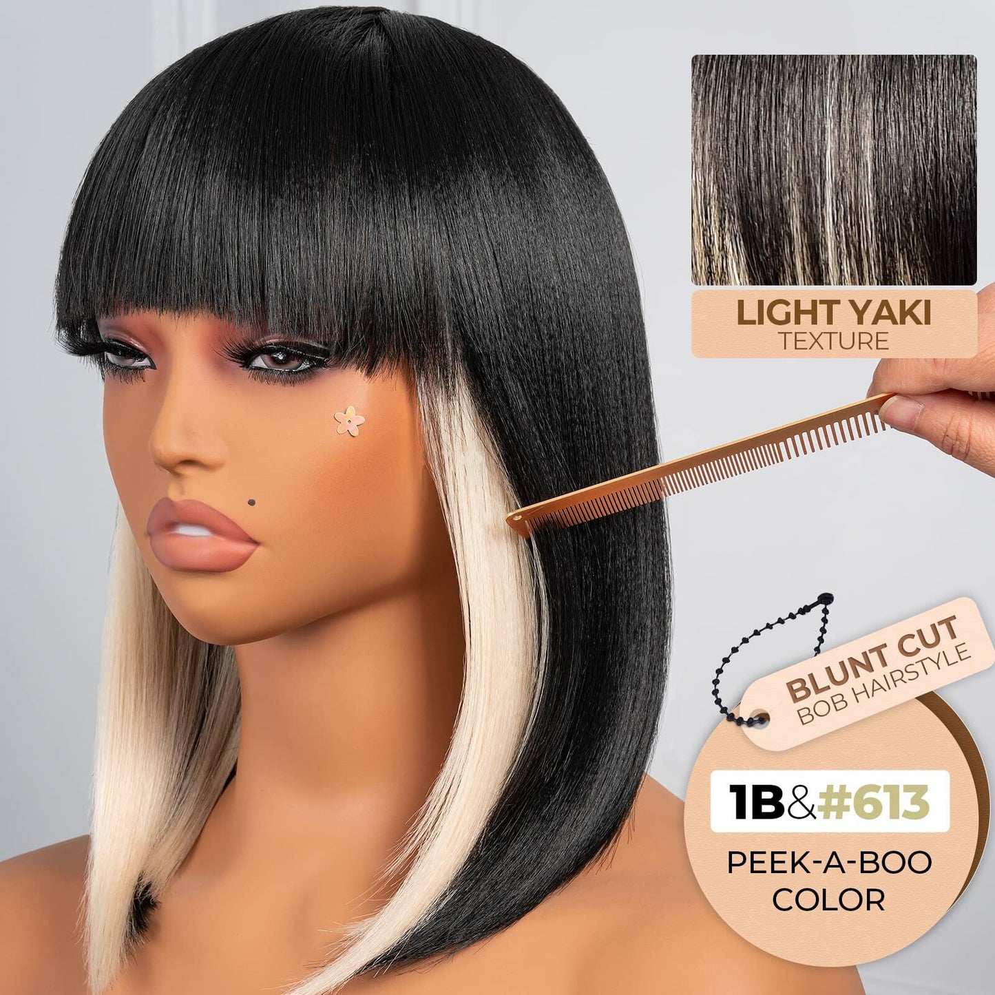 ToyoTress 14in SH613 Black Mix Off-White Bob Wig Synthetic Light Yaki Hair