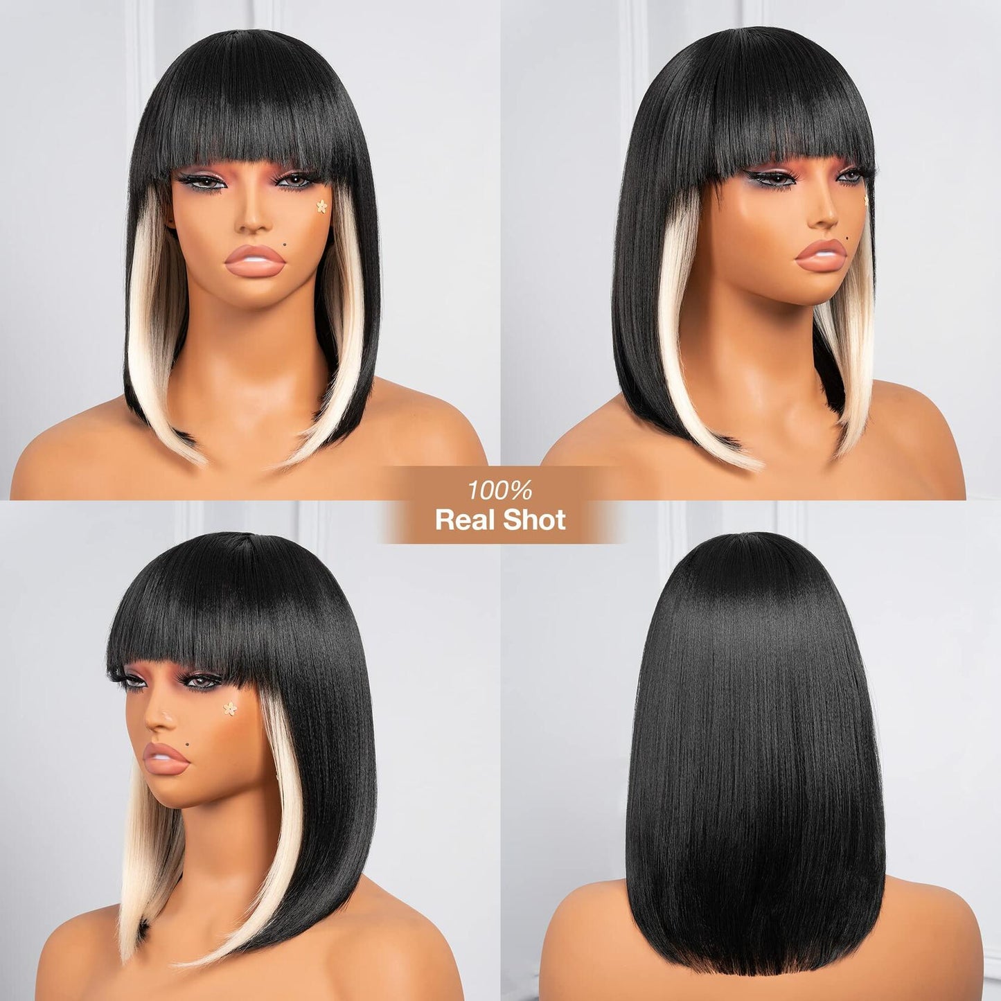 ToyoTress 14in SH613 Black Mix Off-White Bob Wig Synthetic Light Yaki Hair