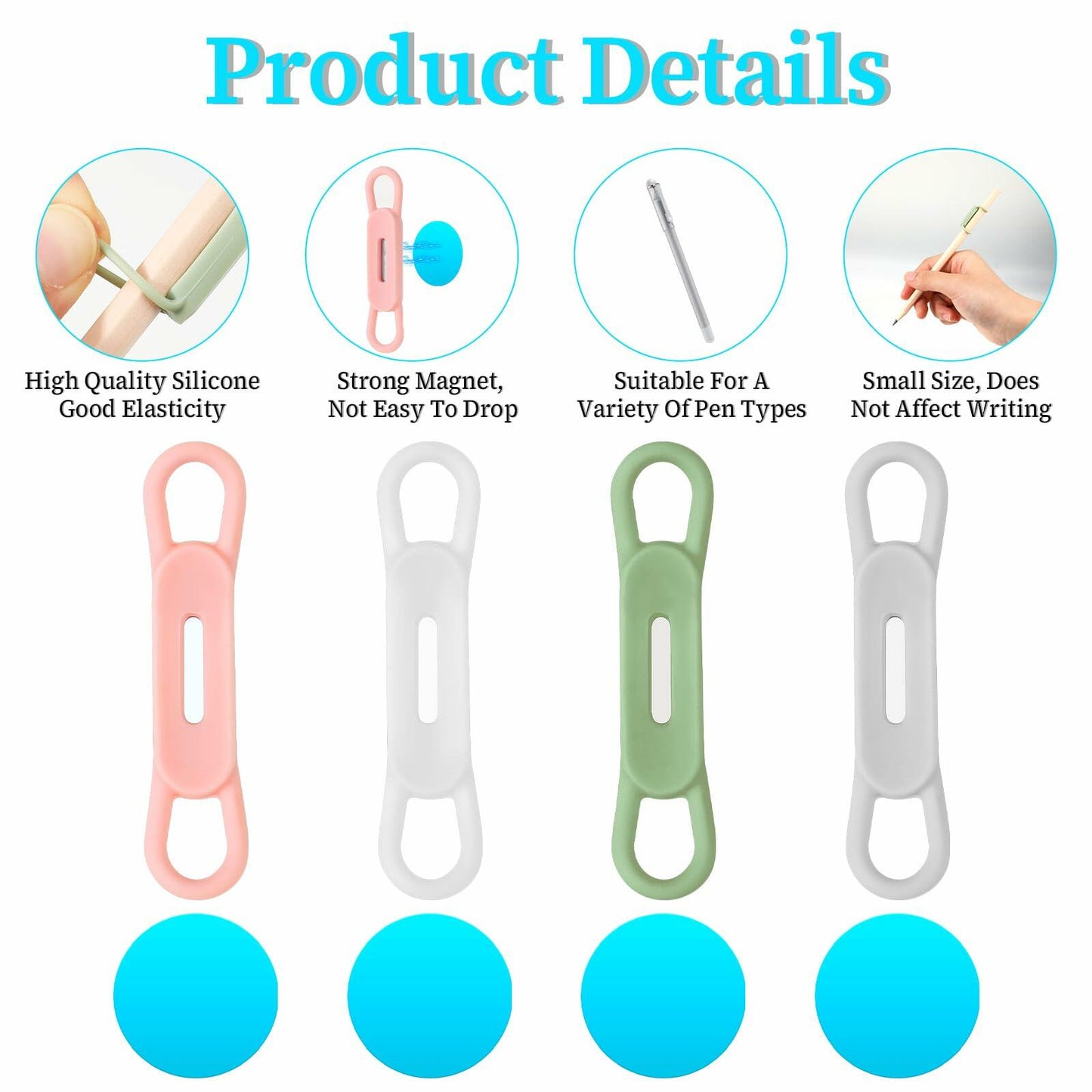 COMNICO 8 Pack Silicone Pen Holder White with Adhesive Stickers for Desk