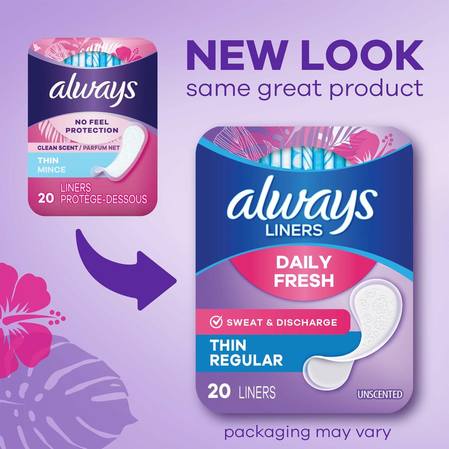 Always Thin Daily Panty Liners for Women 162 Count Light Absorbency Unscented